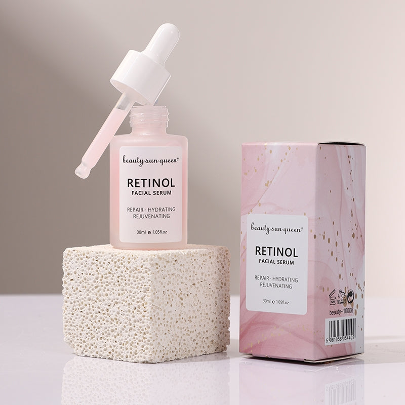 Flacon rose sérum rétinol avec boîte – soin du visage