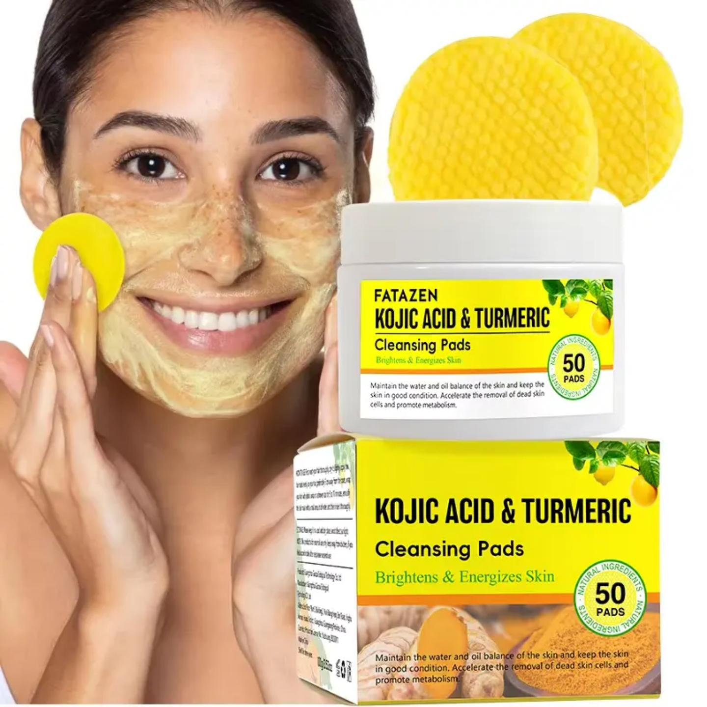Soin visage curcuma, acide kojique, vitamine C – exfoliant doux en tampons