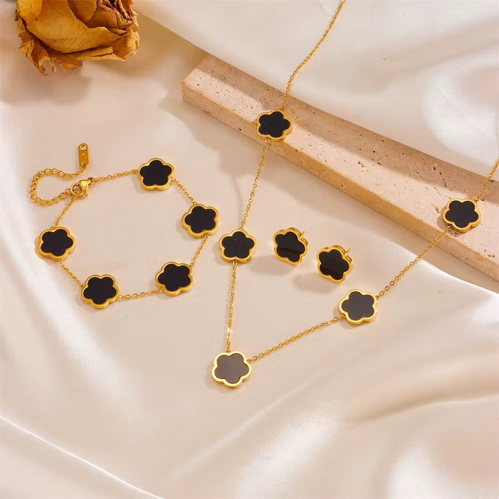 Bijoux trèfle chance porte-bonheur – Ensemble doré tendance