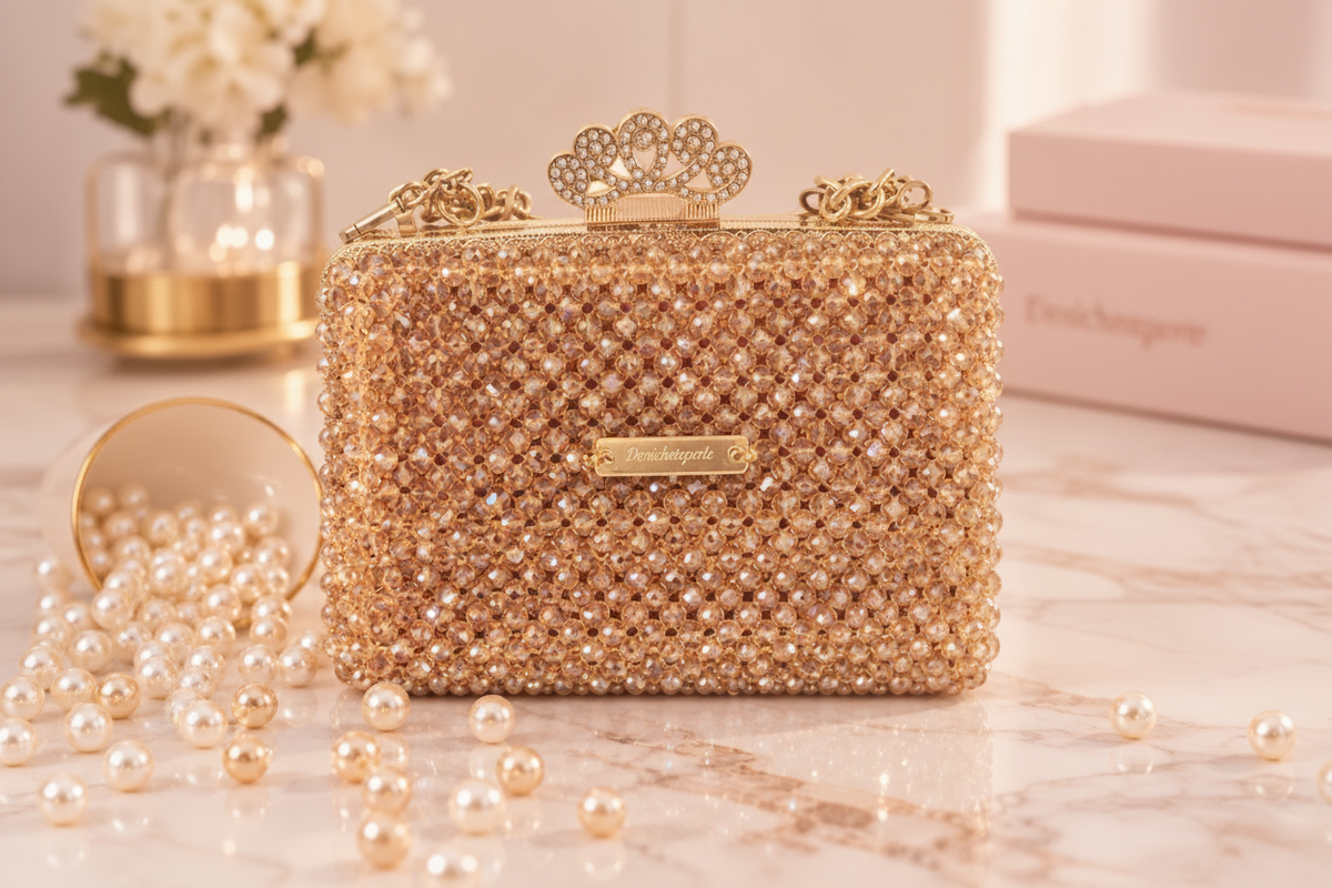 Sac à main perlé Cristal Champagne – Fait main