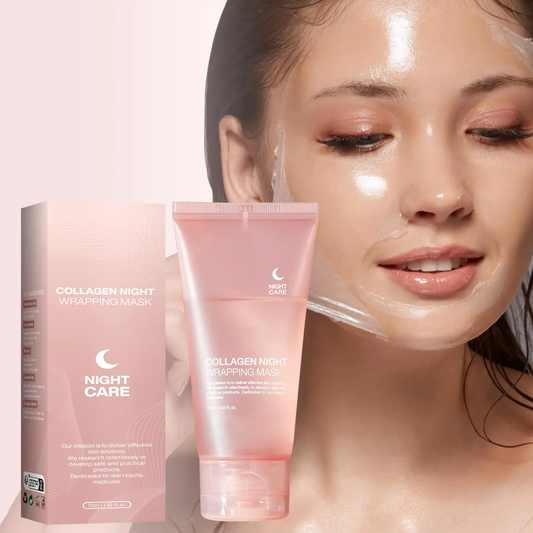 Femme appliquant un masque de nuit au collagène – soin hydratant anti-rides
