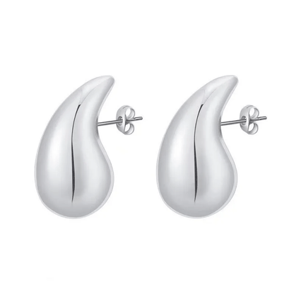 Boucles goutte d’eau en acier inoxydable argenté, au design galbé et épuré avec fermoir poussette