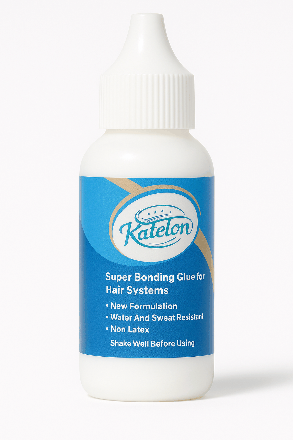 Colle capillaire + Remover, flacon blanc à étiquette bleue et bouchon applicateur pour fixation capillaire