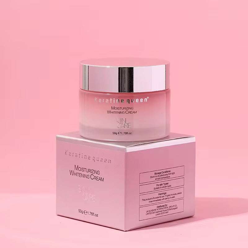 Crème Visage coréenne rose en pot, formule hydratante éclaircissante Keratin Queen avec couvercle argenté
