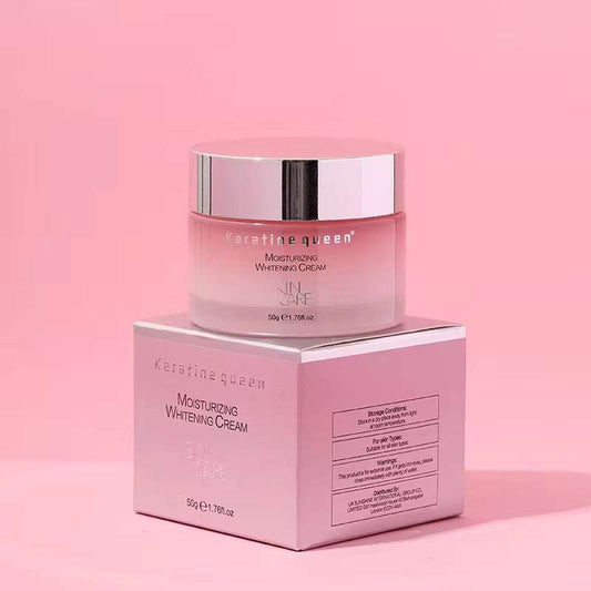 Crème Visage coréenne rose en pot, formule hydratante éclaircissante Keratin Queen avec couvercle argenté