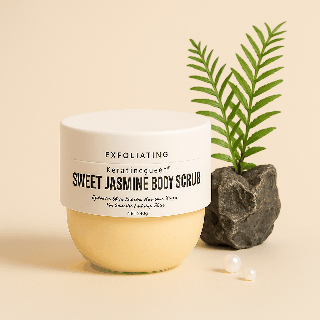 Gommage Corporel Éclat en pot, crème exfoliante jaune pâle au jasmin avec étiquette blanche