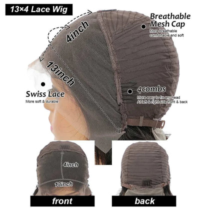 HD Bob dentelle brun à cheveux raides, avec lace suisse 13x4 et quatre peignes de fixation