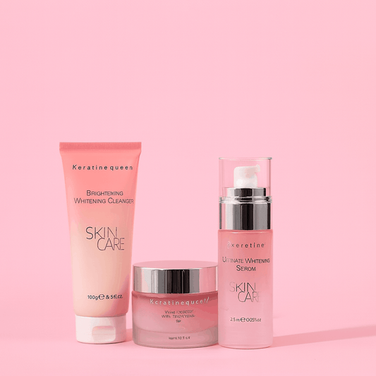 Routine visage complète 3-en-1 rose avec nettoyant, crème et sérum éclaircissants à la kératine