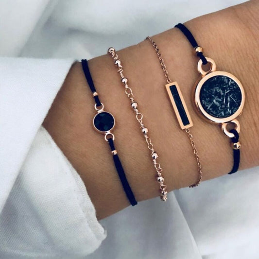 Nouveau bracelet de chaîne de corde noir de Bohême Set pour femmes